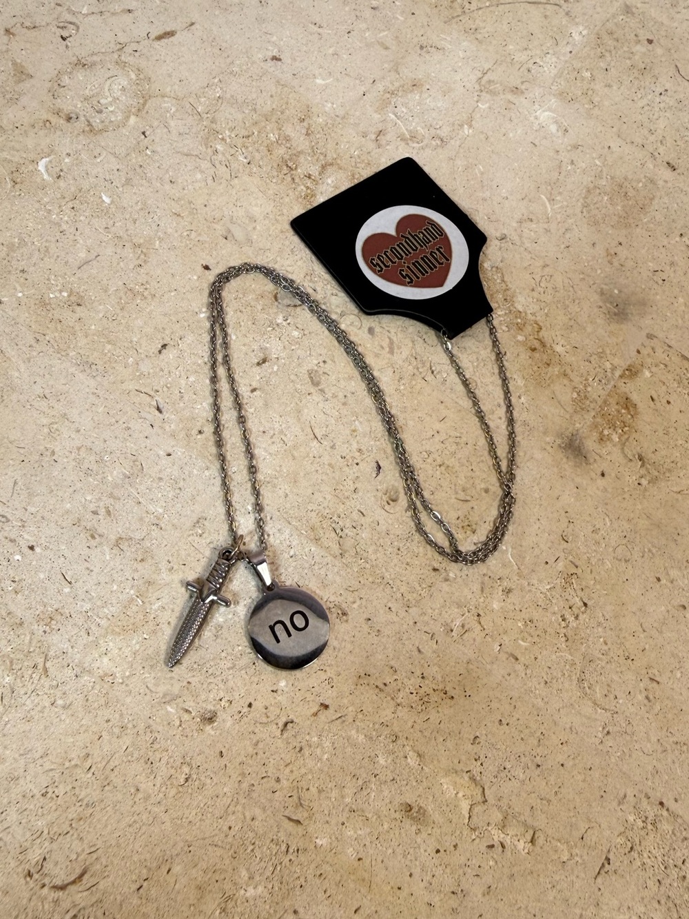 “NO” Dagger Charm Silver Necklace